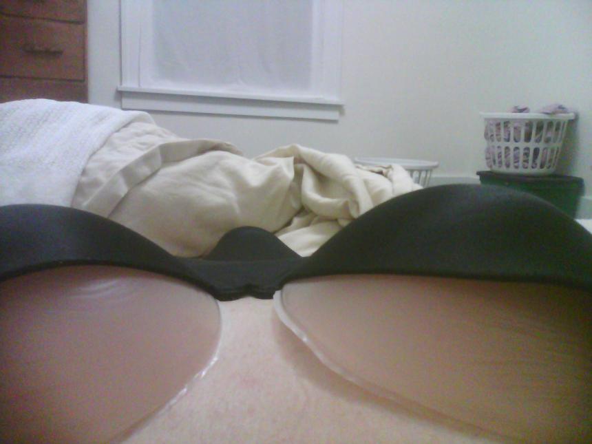 Laying down - they feel soo nice!  Was wearing a body briefer in this shot.
